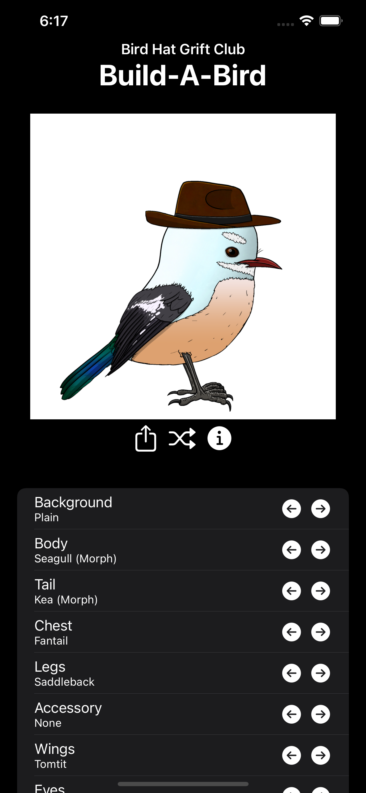 Screen-shot from the Build-A-Bird app
