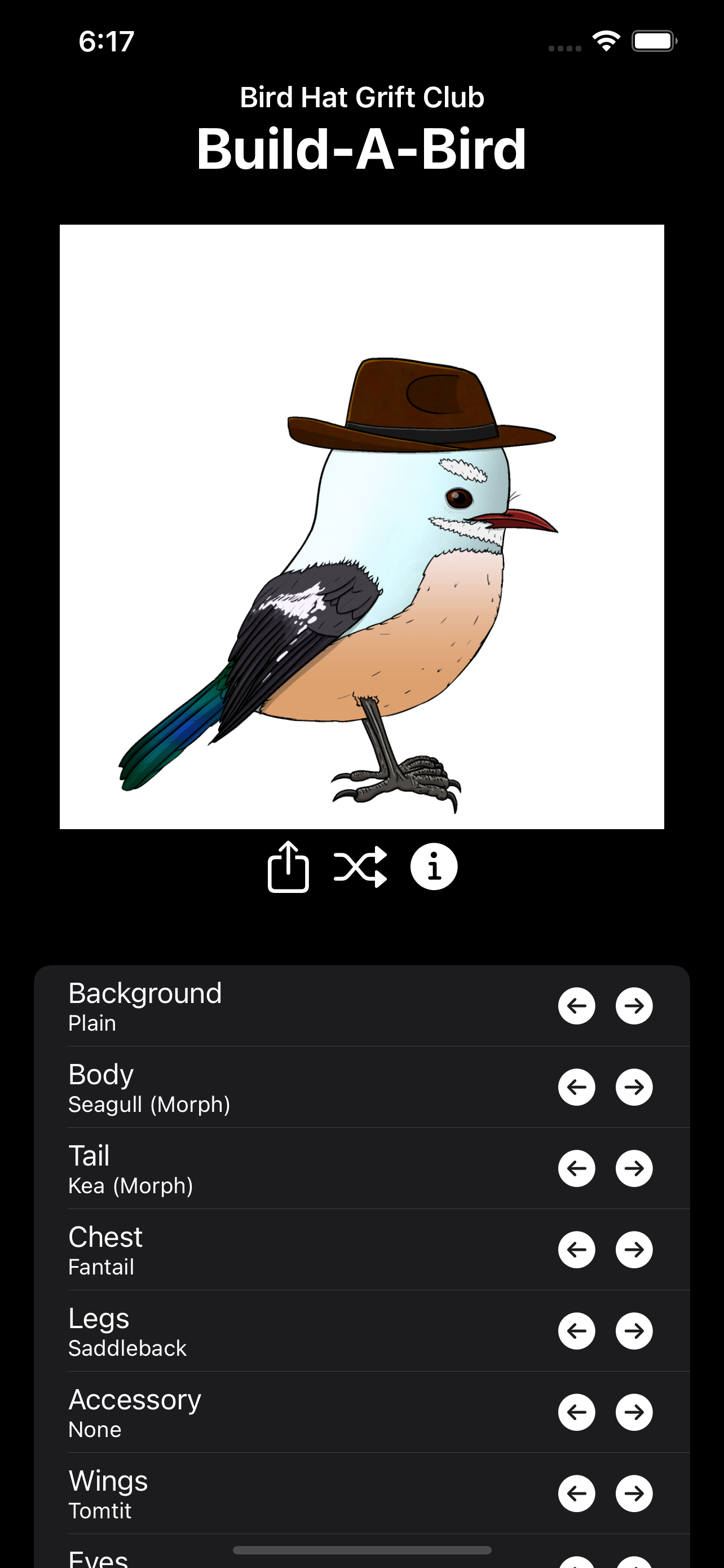 Sample screen shot of the Build-A-Bird app